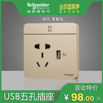 Schneider Electric Fashion Champs Slim Twilight Gold USB Charging Five Kongusb With Five Holes Socket Panel USB