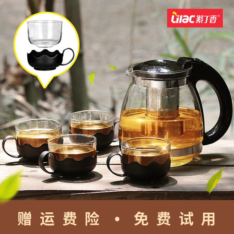 紫丁香耐热玻璃茶壶过滤花茶壶茶杯套装红茶壶大号养生冲茶泡茶壶产品展示图3