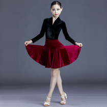 Latin Dance Dress Girl Child Velvet Suit Big Swing Dress Less Children To Practice Costumes Performance Clothing Autumn Winter New