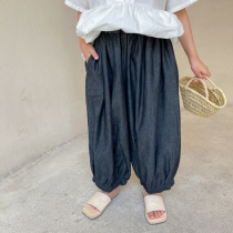 Lacquer Episode Spring Autumn Summer New Pint Children Dress CUHK Children Thin Jean Light Cage Pants Men and women 90% Pants Loose