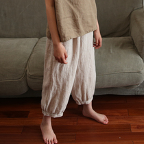 Spring Summer CUHK Childrens Clothing New Products Children Linen Casual Seven Pants Boy Girl Turnip Cotton Linen Pants Day Department
