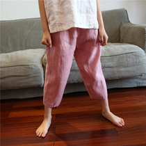 Seven summer new childrens clothing Childrens linen casual seven-point pants Girls literary Fan Sen department cotton and hemp shorts solid color