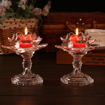 High lotus lamp holder high transparent crystal glass lotus candle holder lamp lamp for wedding Buddhist candlestick