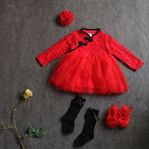 Baby Spring Autumn Dress Princess Dress Small Skirt Dress With Dress 1 Gown Full Moon Newborn Thick Winter Female Baby 0-2