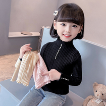 Girls' Qiu Winter sweater knitted shirt fashion fashion cover Korean version of wood ear collar underwear baby sweater