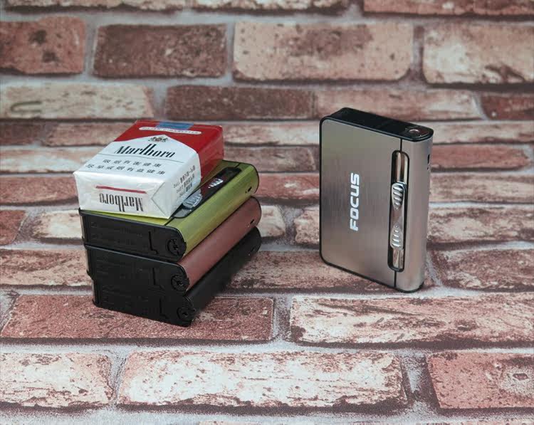 focus焦点yh002烟盒铝合金拉丝自动烟盒8支带防风打火机超薄特价