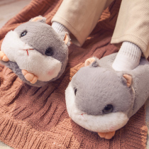 Hamster plush cotton slippers womens autumn and winter household bags and winter indoor ladies couple mens home warm and cute
