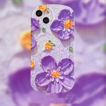 Liquid silicone gel purple flowers apply Apple 13Pro mobile phone shell iphone12 11 protective sleeve X XR shell XS