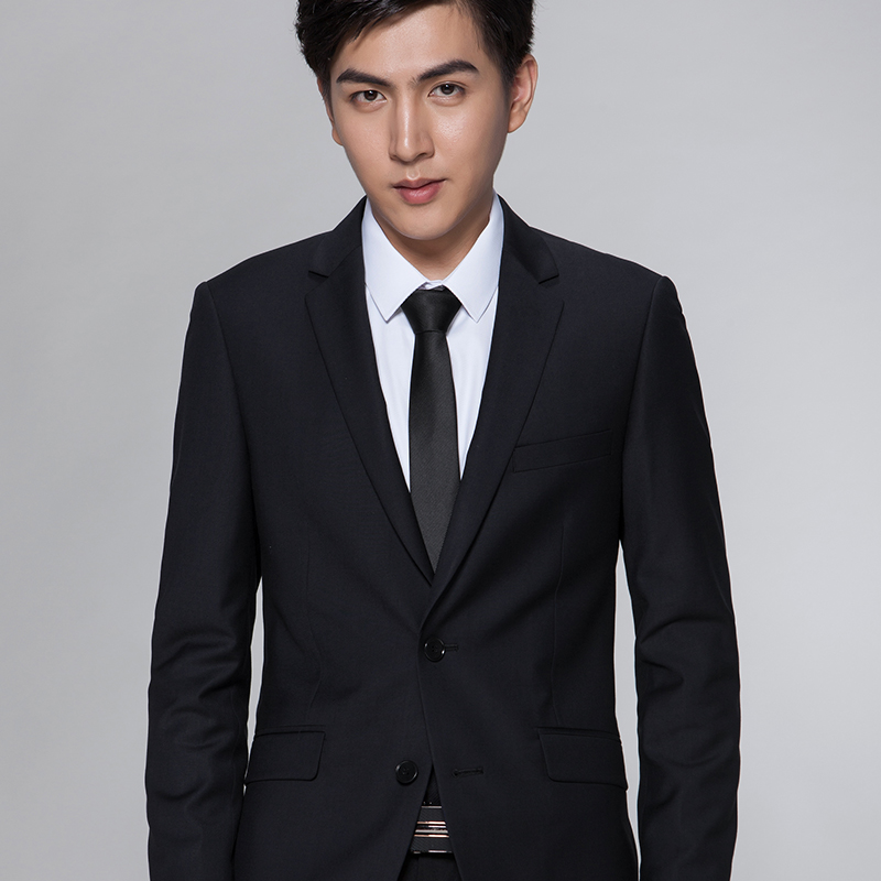冬季青年男士西服套装韩版修身纯色商务正装新郎伴郎结婚西装外套