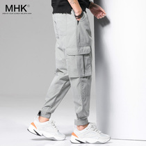 mhk summer cargo overalls mens thin casual pants mens loose straight ins drawstring pants Harun sports