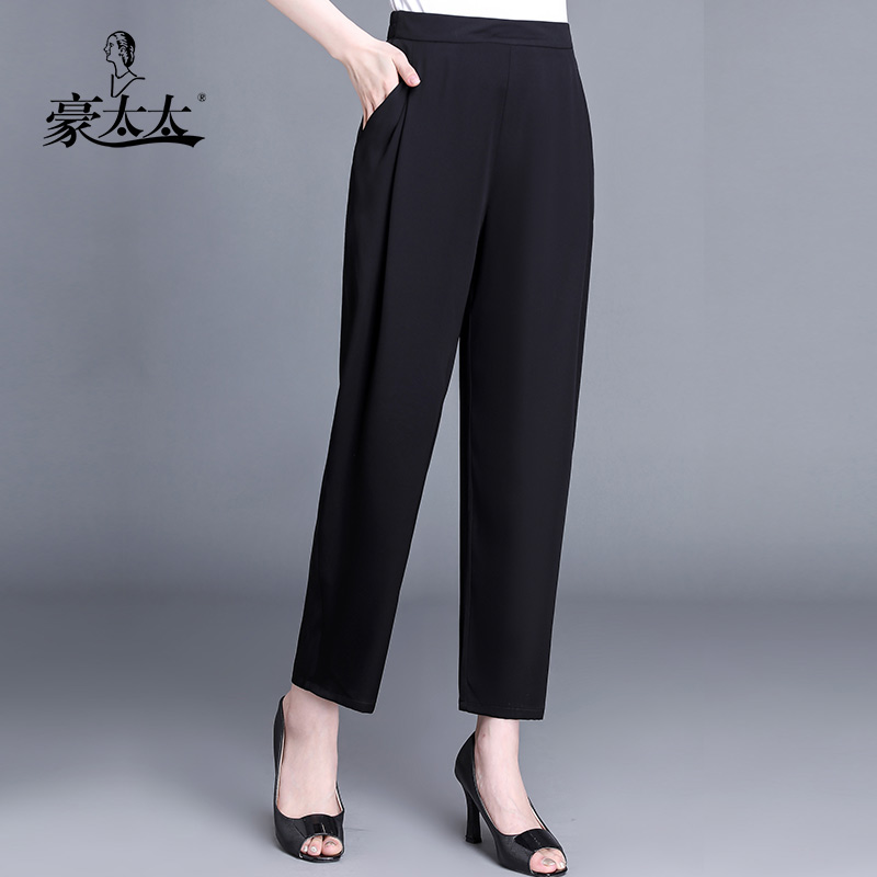 Middle Aged Real Silk Lady Pants Mulberry Silk Mother Pants Summer Straight Drum Heavy Pound Hangzhou Real Silk Middle-aged Woman 90% Pants