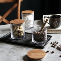 Cherry Blossom Pavilion Hammer eye pattern glass storage jar Portable Puer tea leaf jar Nut transparent sealed jar Wooden lid