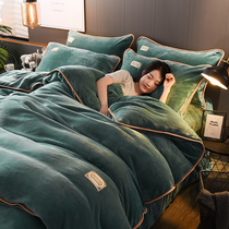 Net red milk velvet four-piece coral velvet flannel padded warm winter sheets quilt cover bed hats bedding