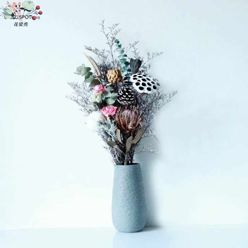 Natural dried flowers suit 】 【 sen is dried flower bouquets of true ceramic vases, suit the desktop furnishing articles home decoration