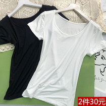 Summer slim half sleeve modal round neck short sleeve T-shirt solid color womens top ins thin white base shirt