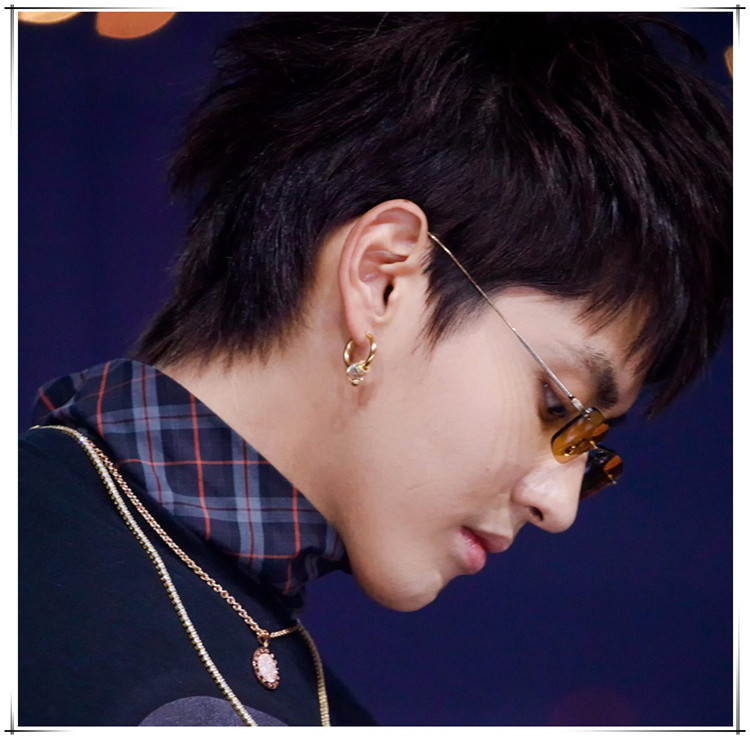 中国新说唱吴亦凡同款耳钉耳圈男潮人街头嘻哈镶钻金色圆形耳环女_91