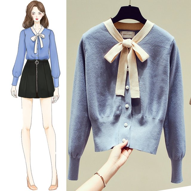 Baby doll collar knitted sweater women's spring and autumn wear out and inner wear 2023 new style base tops popular high-end