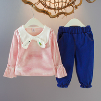 Childrens clothing 2022 springtime girl foreign gas Two sets of 1-3-year-old female baby spring dress foreign air suit Baby clothes tide 4