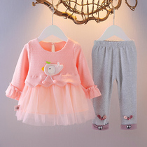 2022 springtime female baby long sleeve two sets girl foreign air yarn dress suit 1-2-3 years old baby spring clothes 4