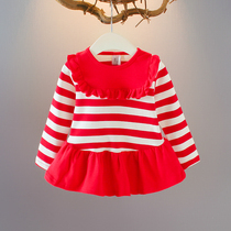 2021 new autumn long sleeve striped T-shirt female baby 1-2-3 years old autumn coat baby Foreign style clothes tide