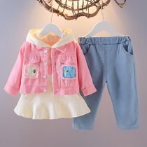 Childrens clothing spring womens baby Three sets of 2022 new girl foreign air spring clothing with cap suit baby out of service