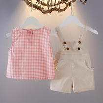 Girls Summer Ocean Air Braces Suit 2022 Xias 1-2-3-year-old female baby shorts suit infant summer dress 4