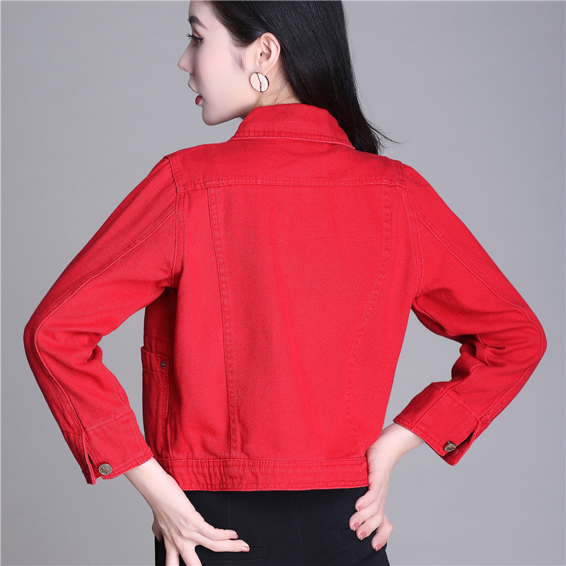 Red denim jacket women's new Korean version loose and thin denim jacket short jacket all-match jacket women's top