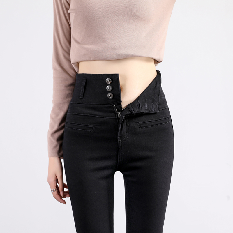 Black jeans women's cigarette pants 2021 spring new high-waisted slim elastic pencil all-match trousers trend