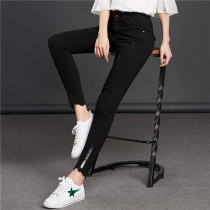 Black Jeans Womens ankle-length pants Korean version of burrs pants Tide student pencil pants slim stretch pants slim stretch pants