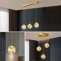 All copper Nordic dining hall lamp chandelier three LED light luxury starry long bar bar lamp bedside lamp round 8858