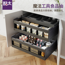 Cool too pull basket Kitchen cabinet open door stainless steel pull basket Kitchen cabinet double door tool food storage basket