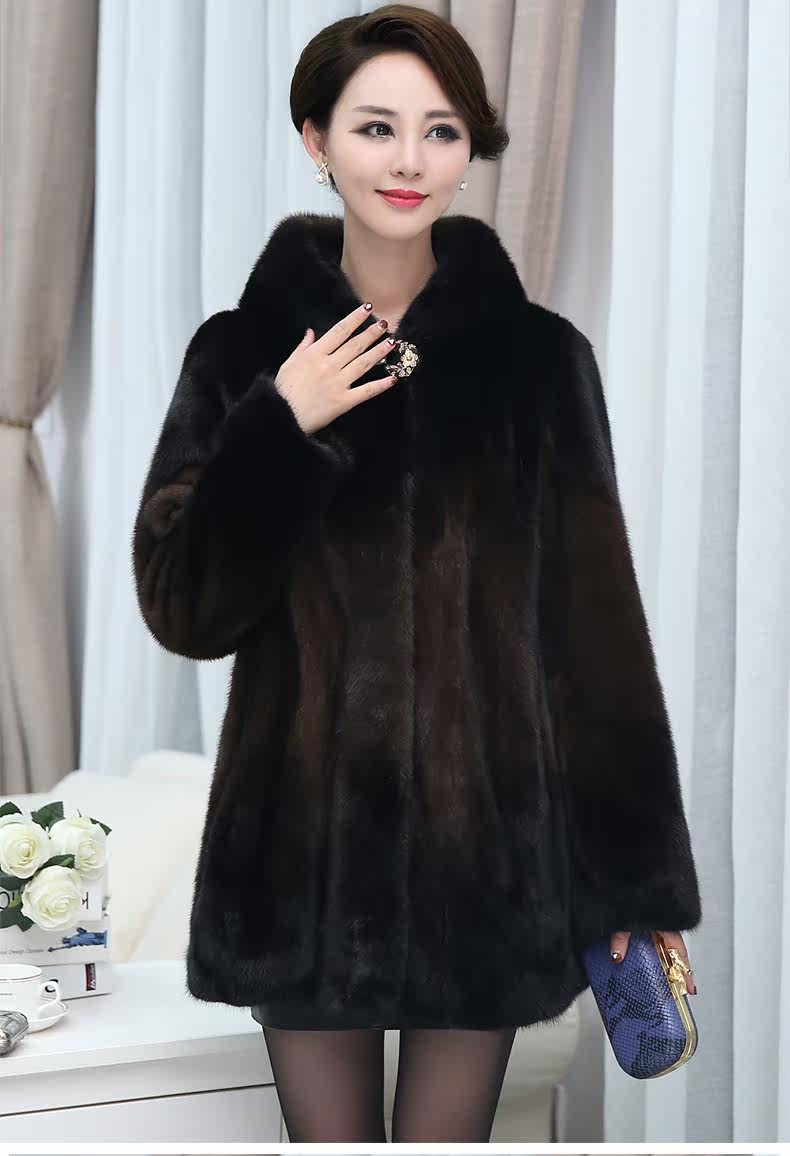 2017海宁冬 进口连帽水貂皮草外套女中长款 貂皮大衣女整貂毛特价