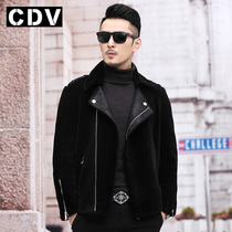New sheep shearing coat mens motorcycle jacket fur short one-piece suit collar fur warm jacket