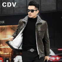 Haining winter leather leather mens sheepskin cross mink liner leather jacket lapel mink fur coat jacket