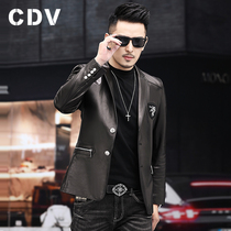 2021 autumn Haining leather leather suit mens casual suit short leather jacket handsome slim suit jacket