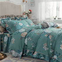 Cotton American bed skirt four-piece set bedspread bed sheet duvet cover Cotton pastoral wind 1 8m double bed bedding summer