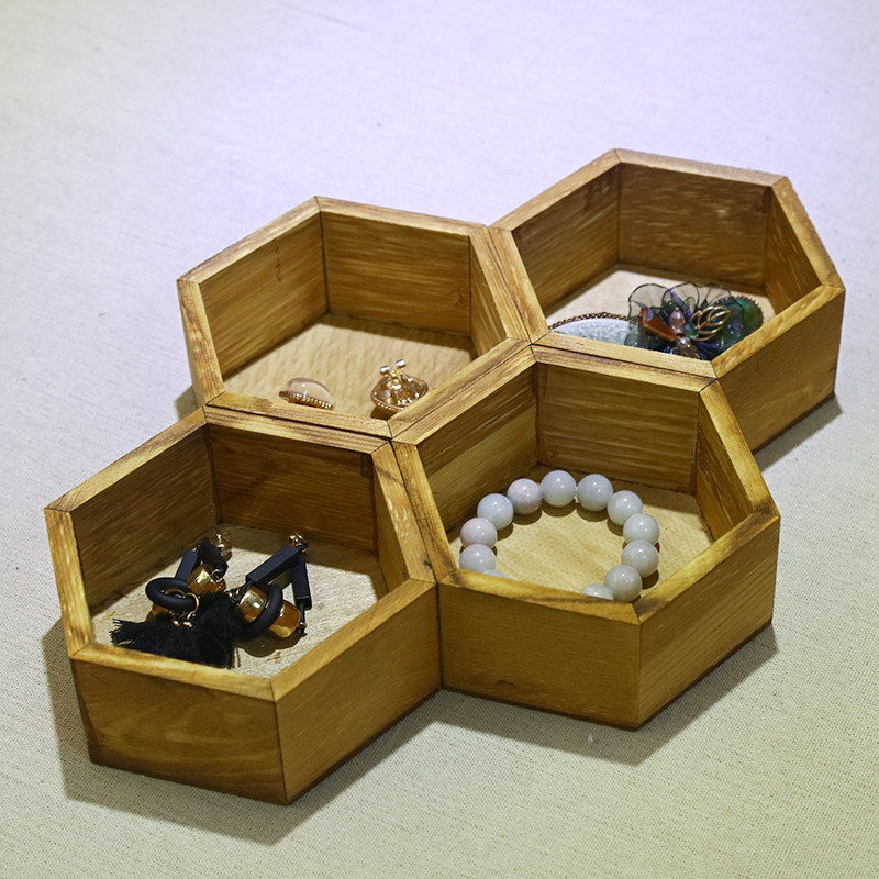 原木六角形木盒首饰展示盒木质首饰盒子饰品收纳盒礼品盒装饰盒_7折