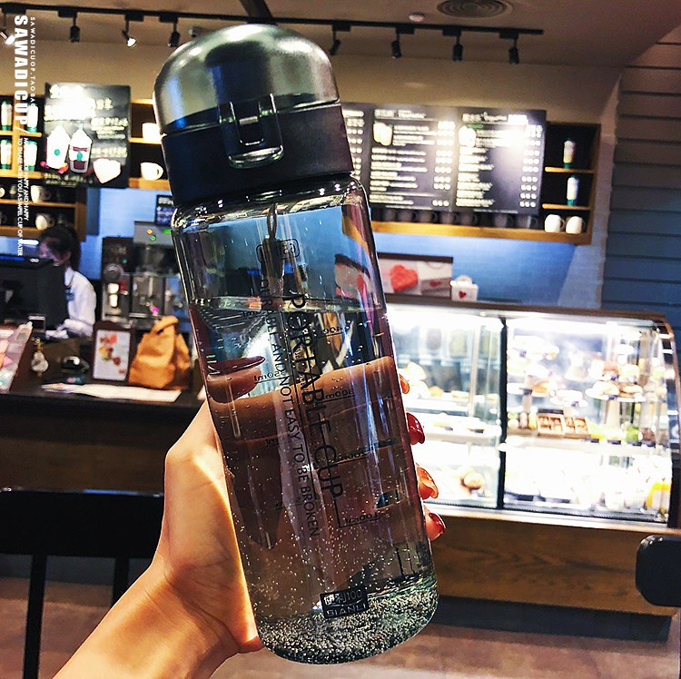 large capacity water cup handy cup plastic outdoor fitness kettle female student couple summer leak proof cup portable