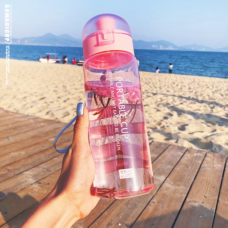 large capacity water cup handy cup plastic outdoor fitness kettle female student couple summer leak proof cup portable