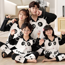 Parent-child pajamas long-sleeved spring and summer thin cotton family of three childrens cotton family wear mother and daughter home service suit
