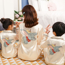 Parent-child pajamas mother and daughter spring and Autumn thin ice silk long-sleeved childrens suit Dumbo silk mens and womens childrens home clothes