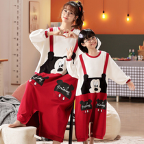 Mother and daughter one-piece pajamas spring and autumn pure cotton long-sleeved baby girl cartoon panda home clothing anti-kick quilt childrens suit