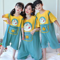 Parent-child clothes spring and summer clothes thin home clothes boys cute cartoon mother and daughter clothes cotton pajamas girls one-piece sleeping bag