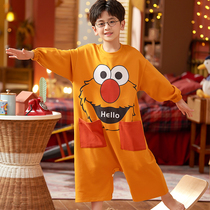 Childrens one-piece pajamas boy baby spring and autumn pure cotton long-sleeved little boy fat child cartoon medium and big child home service