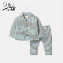 Childrens home clothing winter cotton boy cotton home clothing male baby pajamas set thickened winter 2021 winter clothing