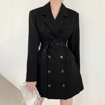 Black Suit Jacket Woman in the middle of 2022 Spring fall New collection Waist Display Slim Temperament Little Western Suit Dress