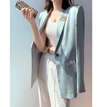 Blue Suit Jacket Woman Spring 2022 New small crowd Temperament Acetate Satin Advanced Sensation Little Western Suit Blouse