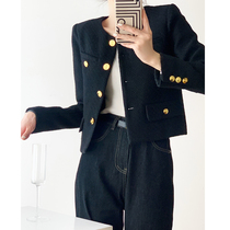 Black small balsamic wind short coat woman 2022 new spring and autumn chic advanced feeling light and luxurious style blouses