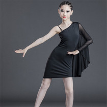 New Latin dance clothes for women and children Latin practice clothes children Latin dance clothes black mesh single sleeve performance clothes