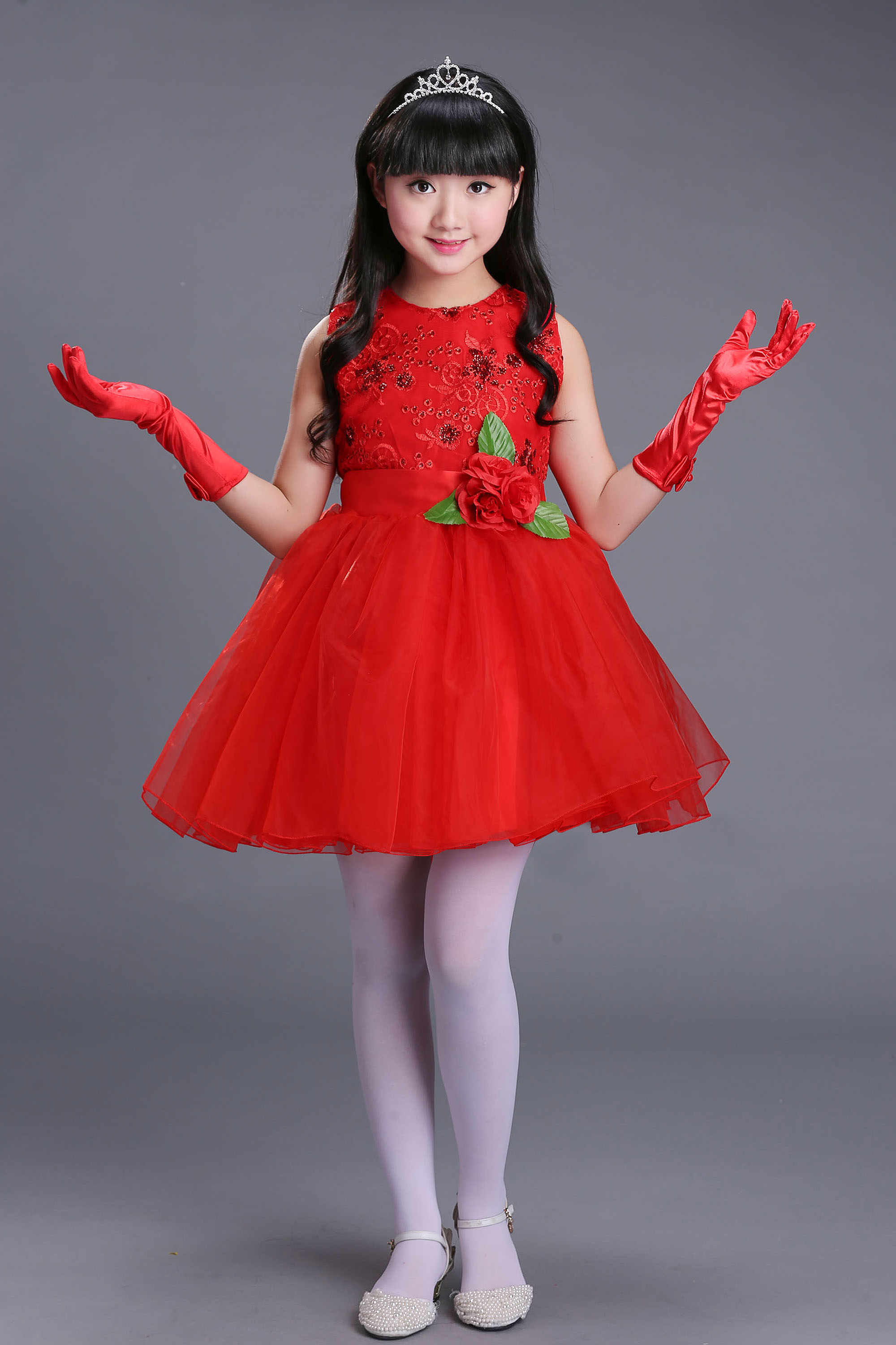 儿童演出服纱裙女童六一表演服装亮片幼儿园舞蹈服小学生跳舞裙